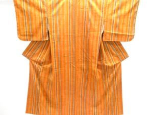 縞織出し手織り真綿紬着物